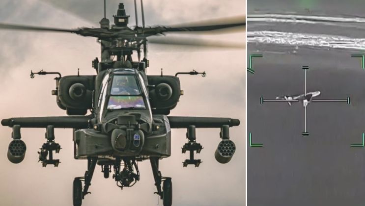 Apache Attack Helicopter and Target Lock on Shahed 136 Drone