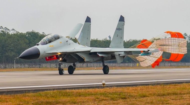 Chinese PLA Navy J-11BSH Fighter During Training Exercises in February 2026
