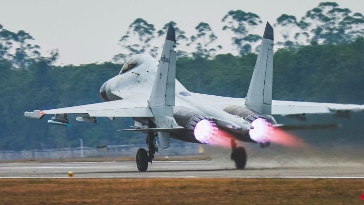 Chinese PLA Navy J-11BSH Fighter During Training Exercises in February 2026