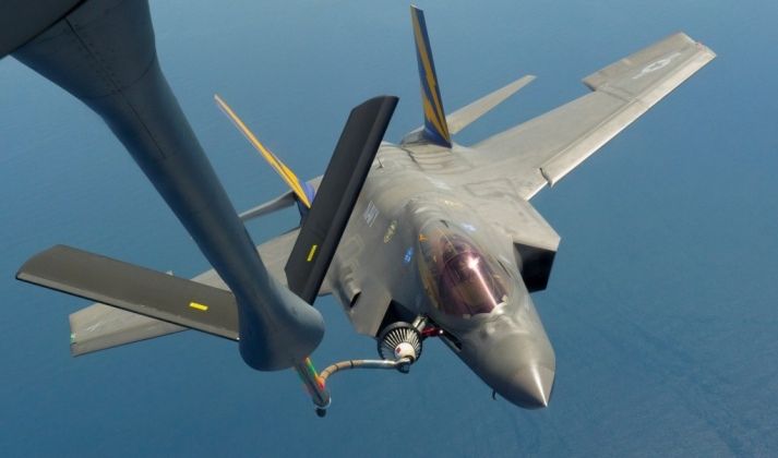 U.S. Marine Corps F-35C Prepares to Refuel in the Air From KC-135 Tanker