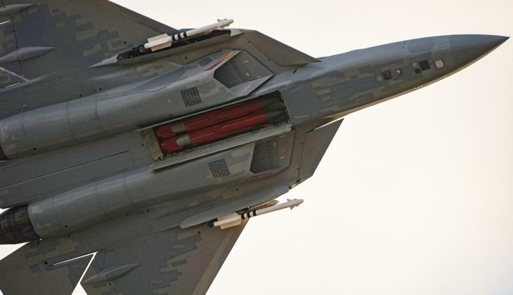 Su-57 Fighter with Three Open Weapons Bays and Kh-58 Anti-Radiation Missiles