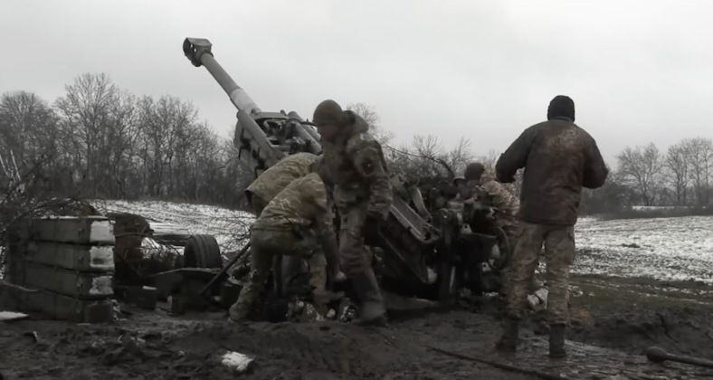Ukrainian Army Personnel Operating M777 Howitzer