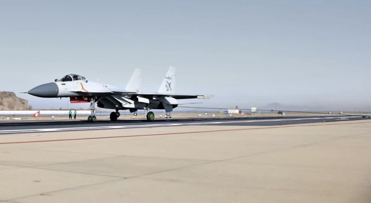 J-15 Fighter Makes Arrested Landing at the  Chinese PLA Naval Aviation University 