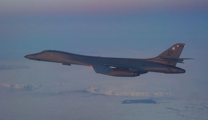 U.S. Air Force B-1B Bomber Flies Over the Arctic Circle 
