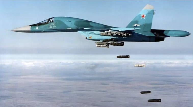 Russian Aerospace Forces Su-34 Drops Bombs During Testing