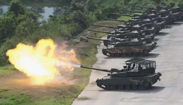 South Korean K2 Tanks with Anti-Drone Cages During Live Fire Exercises