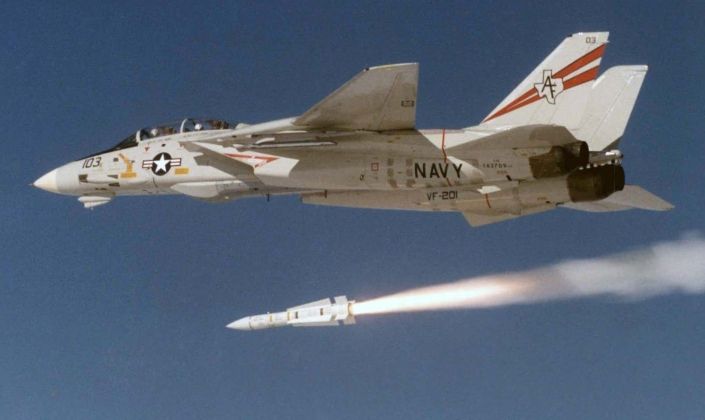 F-14 Fighter Fires AIM-54 Missile