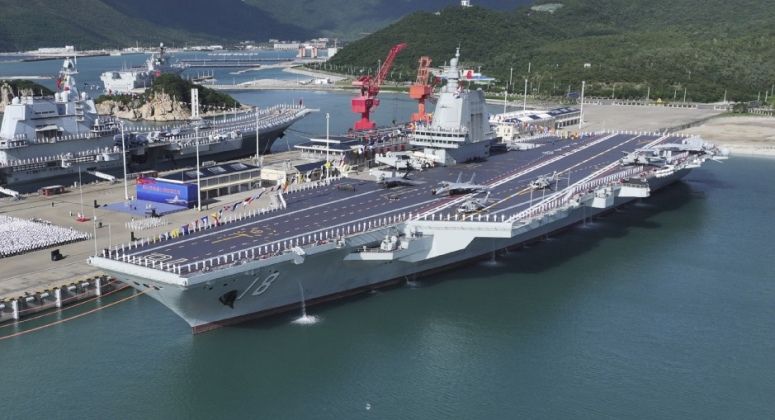 Chinese Supercarrier Fujian Docked in Hainan During Commissioning Ceremony