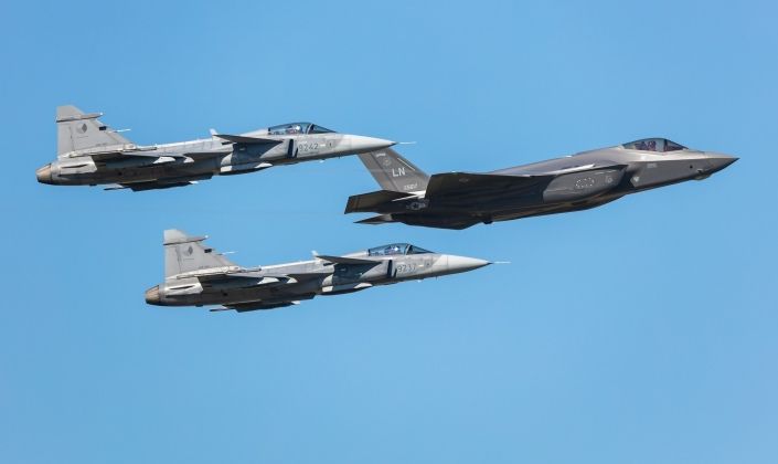 F-35 Leads Gripen Fighters in Formation