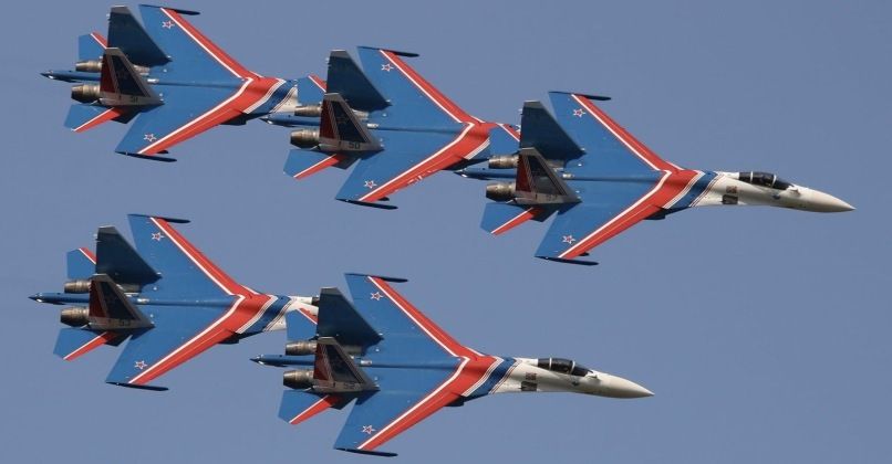 Su-35 Fighters From the Russian Knights Aerobatics Squadron