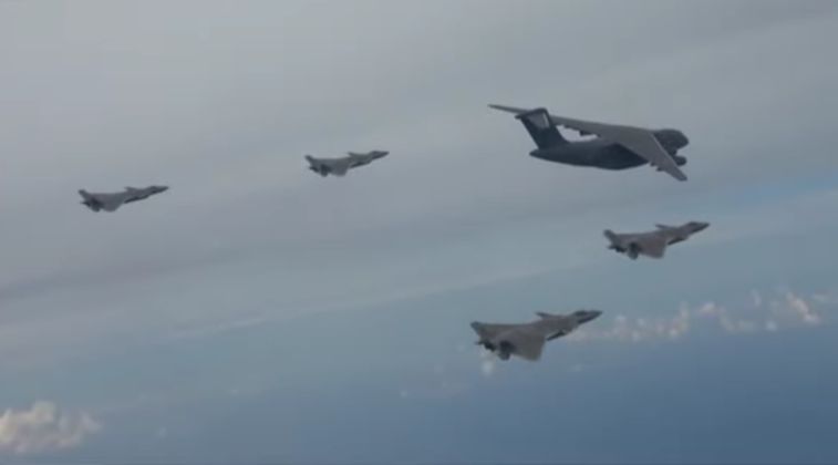 J-20 Fighters Escorting Y-20 Returning Remains From South Korea