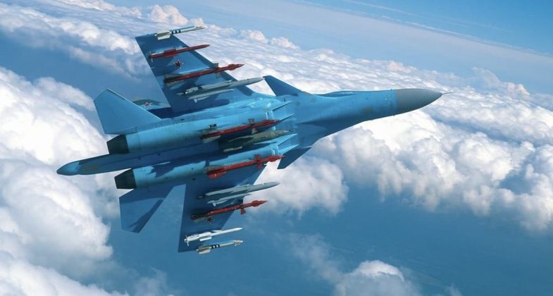 Su-34 with 2 R-73, 2 R-77 and 2 R-27 Air-to-Air Missiles, 2 Kh-31 Cruise Missiles and 1 KAB-1500L Laser Guided Bomb