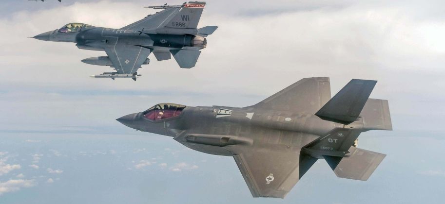 F-16 (front) and F-35 Fighters