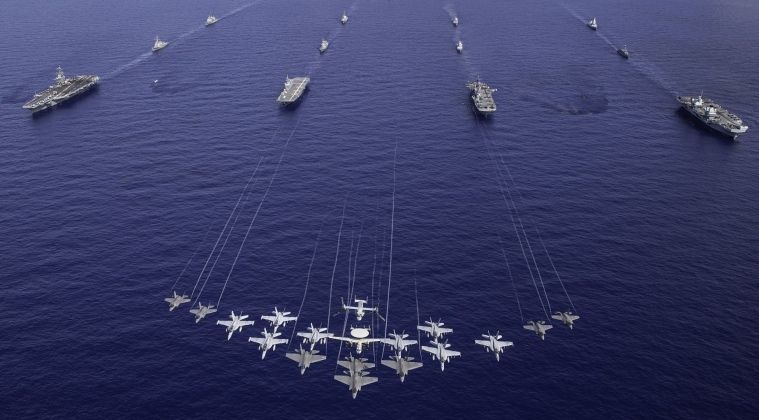 U.S., Japanese and British Aircraft Carriers During Joint Exercises in the Northern Philippine Sea