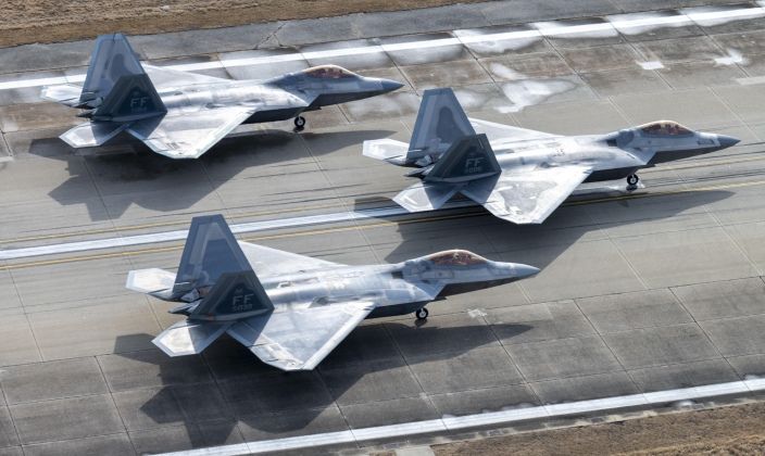 1st Fighter Wing F-22s During Elephant Walk