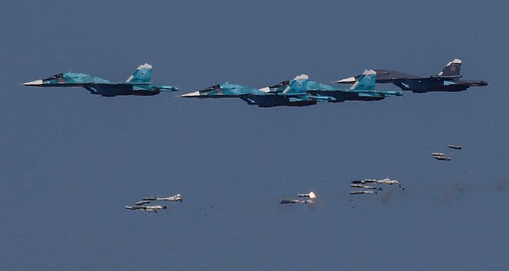 Russian Su-34 Strike Fighters on Bombing Run
