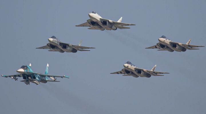 Su-57 Next Generation Fighters and Su-34 Strike Fighter 