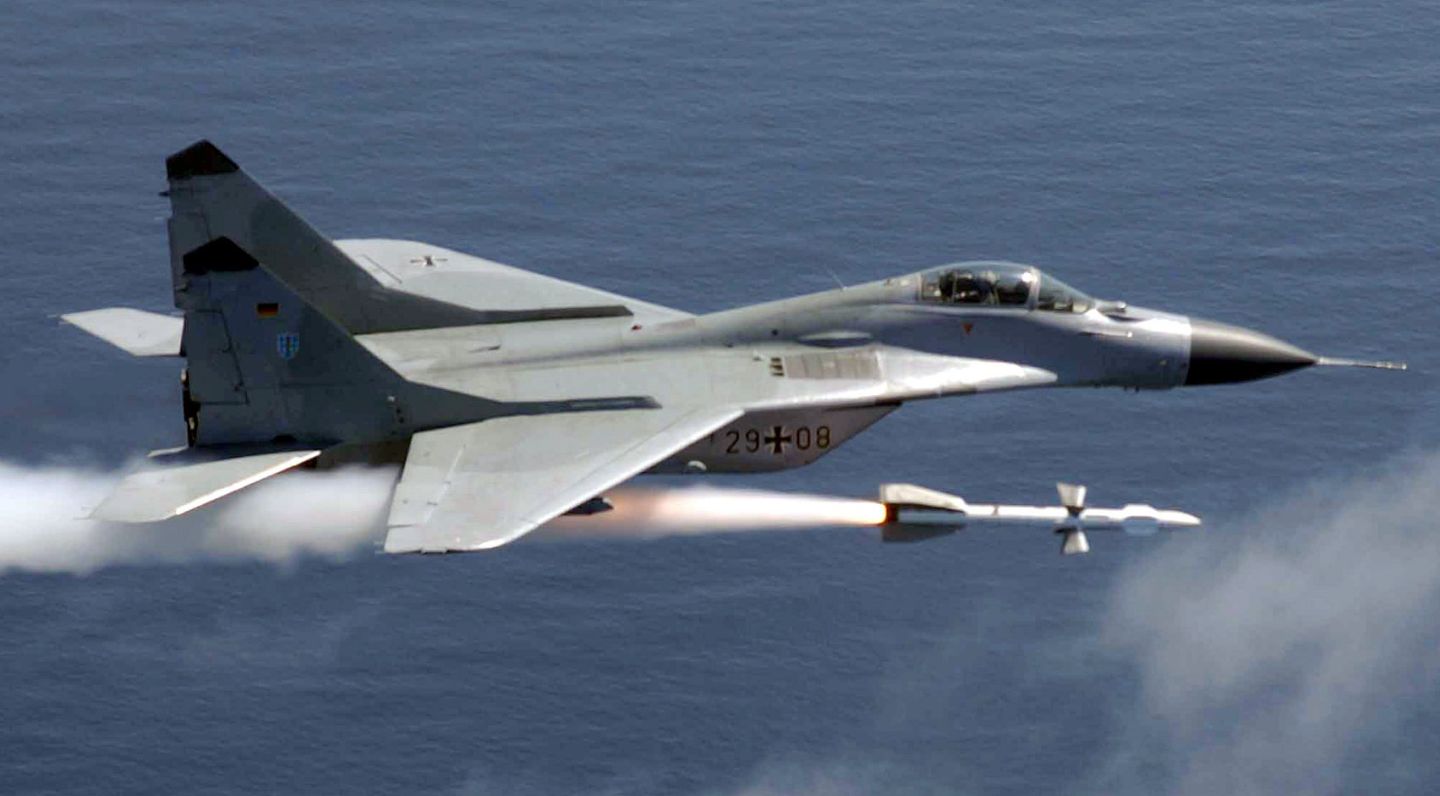 German Air Force MiG-29 Fires R-27 Air to Air Missile