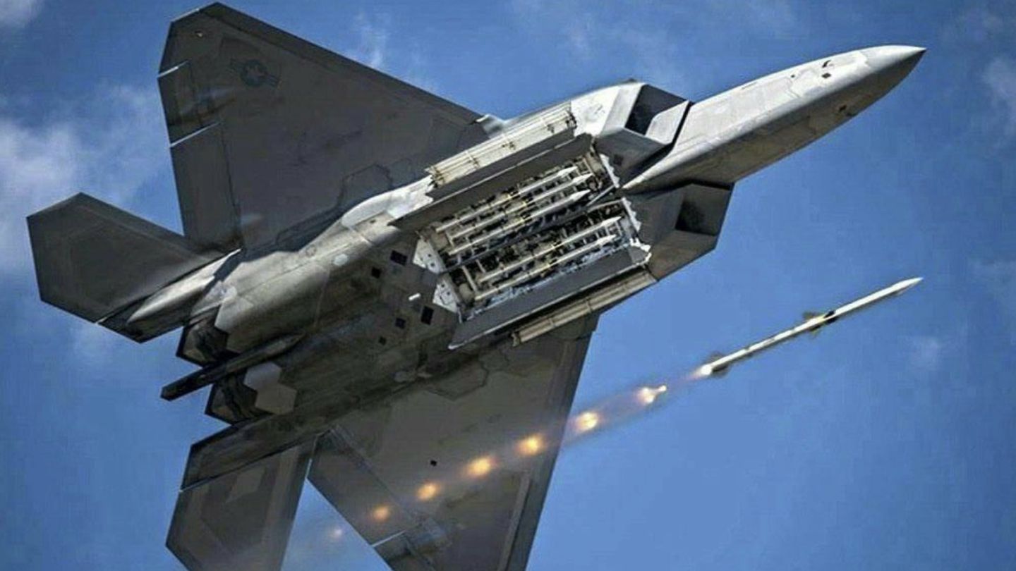 F-22 Raptor Fires AIM-120 Air to Air Missile