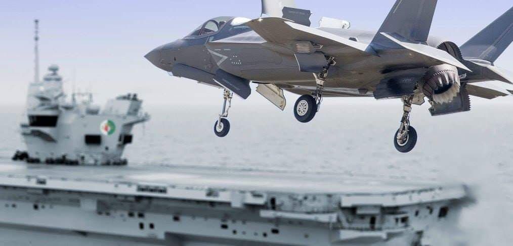 F-35B Stealth Fighter Prepares for Vertical Landing On Carrier HMS Queen Elizabeth 
