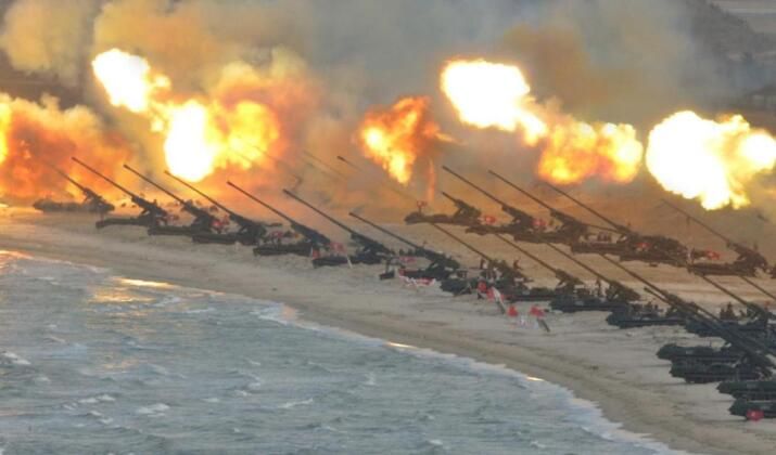 Barrage From Koksan 170mm Guns During Exercises