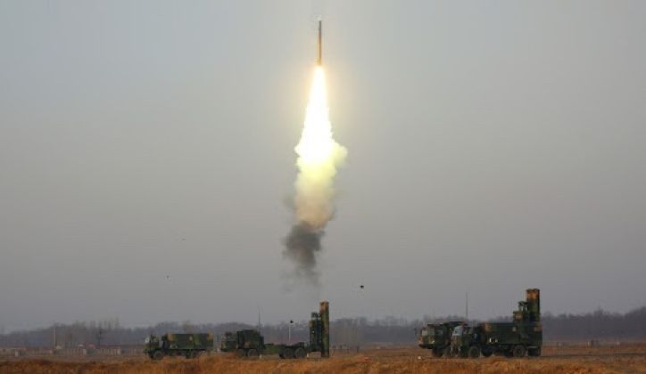 Surface-to-Air Missile Launch From Chinese HQ-9B Long Range Air Defence System 