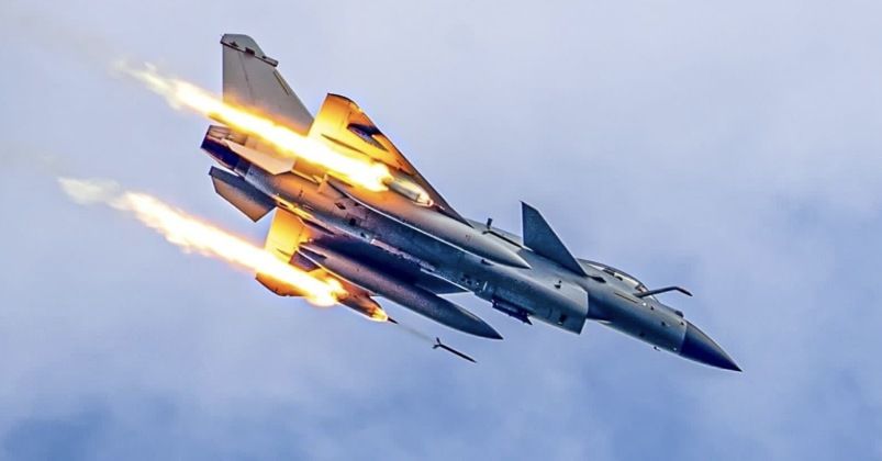 Chinese PLA Air Force J-10C Firing Rocket Pods