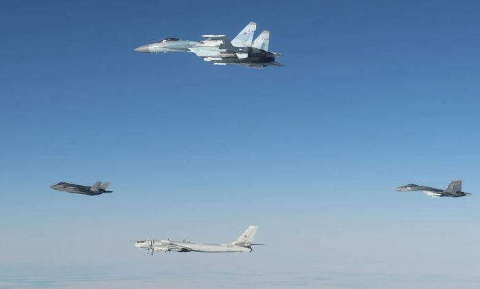 F-35 and Pair of Su-35s with Tu-95MS Near Alaska