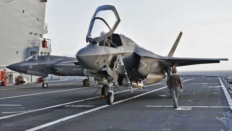 Italian and U.S. F-35B Fighters on the Carrier Cavour 