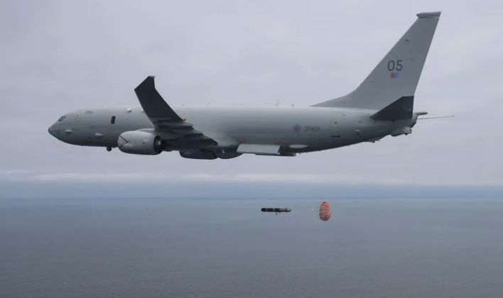 P-8A Launches Harpoon Anti Ship Missile Over the Pacific