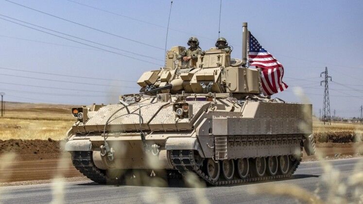 U.S. Army Soldiers in a Bradley Fighting Vehicle in Northeast Syria`s Oil Rich Regions