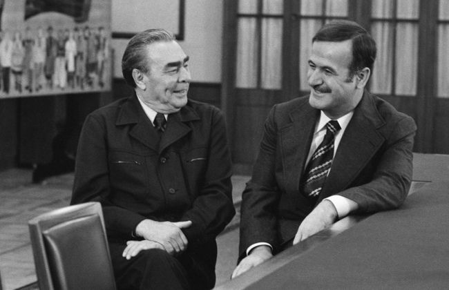 Soviet and Syrian Leaders Leonid Brezhnev and Hafez Al Assad in 1974