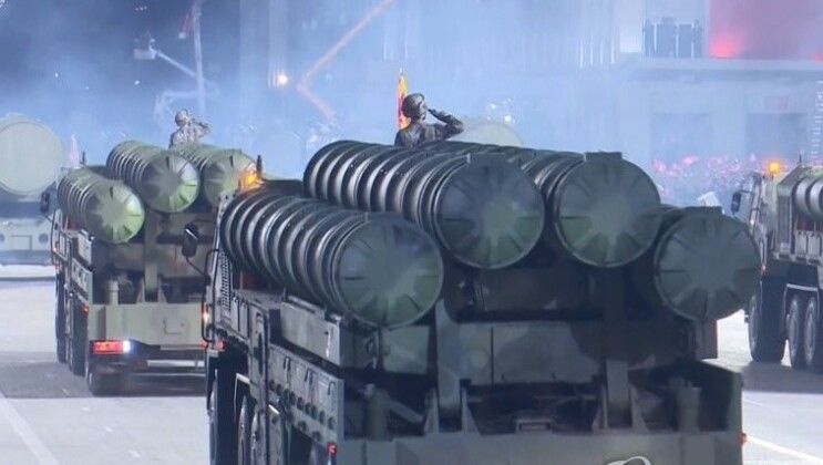 Launch Vehicles From Pyongae-6 Air Defence System on Parade