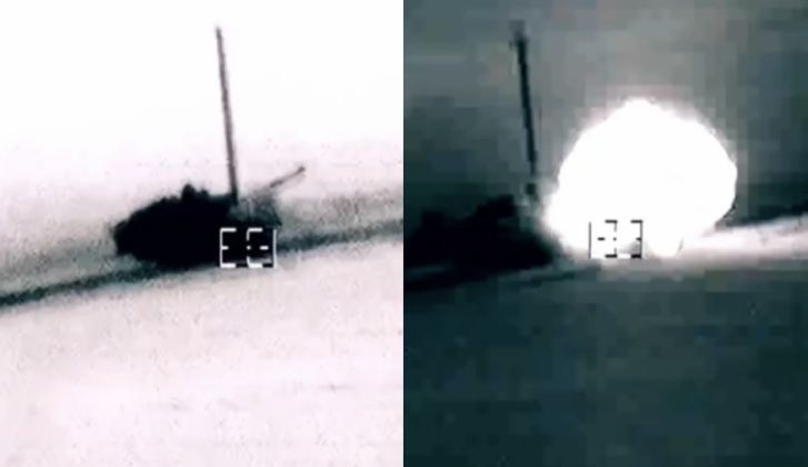 Ukrainian Army Challenger 2 Tank Milliseconds Before and After Destruction by Vikhr Missile in Kursk