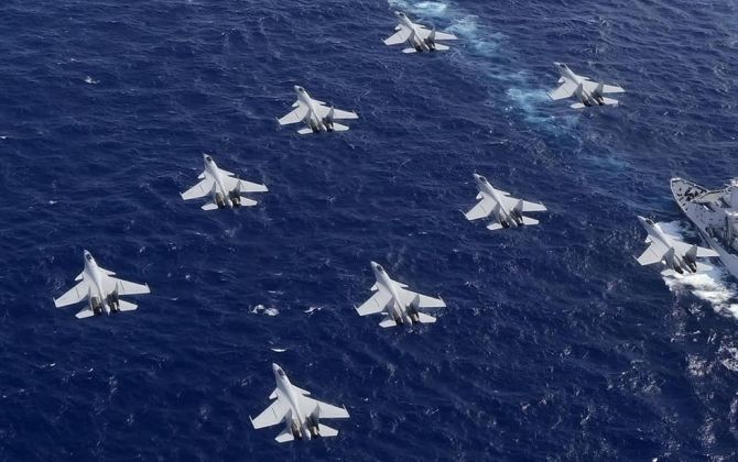 J-15Bs in Formation During Dual Carrier Drills