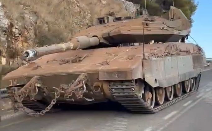 Merkava IV Tank on the Israeli Lebanese Border in Early Hours of Israel`s Invasion
