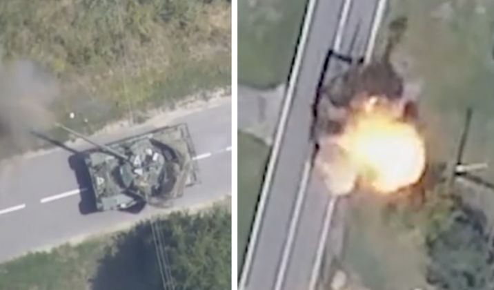 Ukrainian T-80 Tank Destroyed by Drone Strike in Kursk