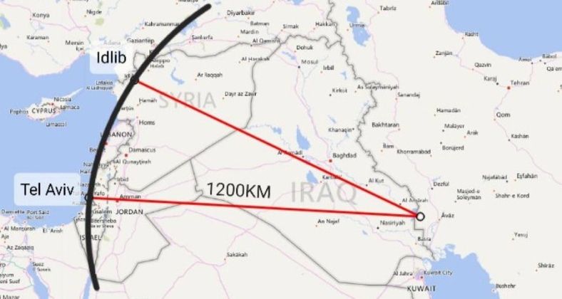 Kheiber Shekan Range From Launch Point to Israel and Israel (Twitter)