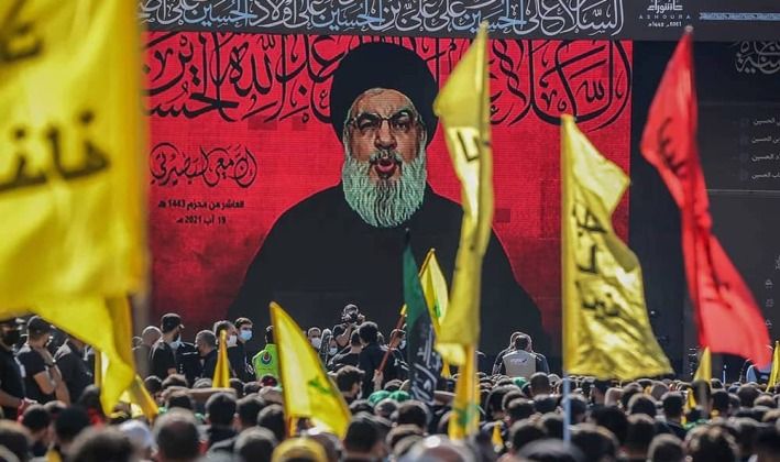 Painting of Hezbollah Leader Hassan Nasrallah at Rally