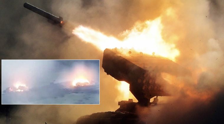 Russian TOS-1A Thermobaric Bombardment in Eastern Ukraine