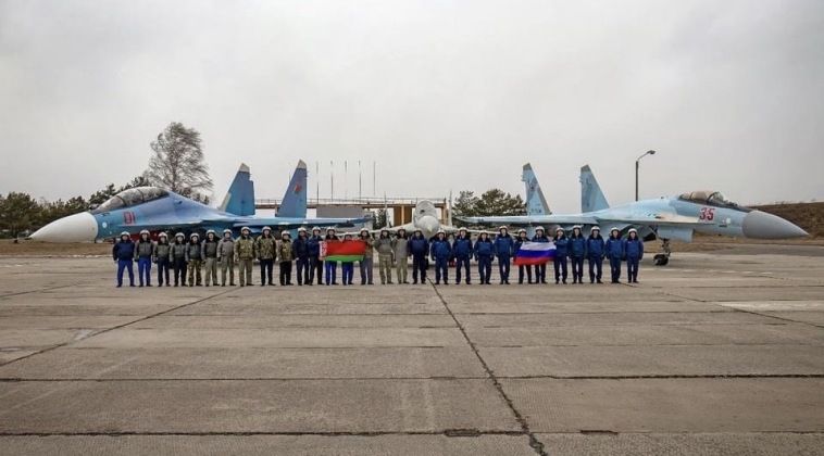 Belarusian Su-30SM and MiG-29 (left) with Russian Su-35S