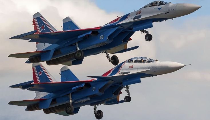 Russian Air Force Su-35S (top) and Su-30SM Flankers