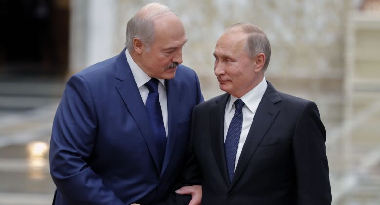 Belarusian and Russian Presidents Lukashenko and Putin