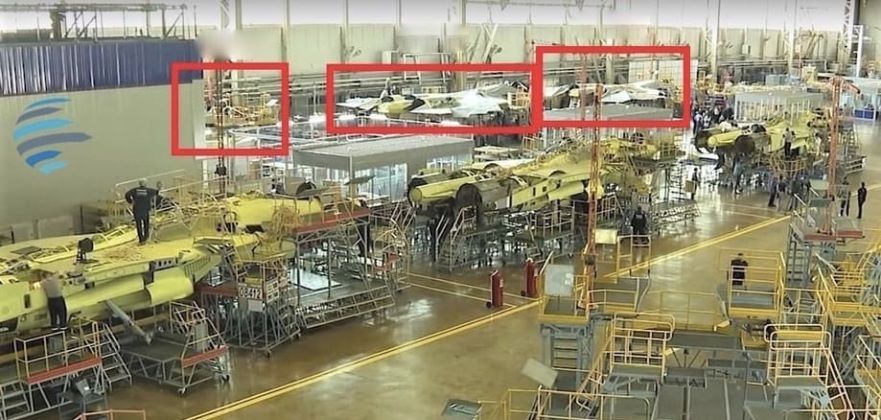 Su-57 (red) and Su-35 Fighters in Production 
