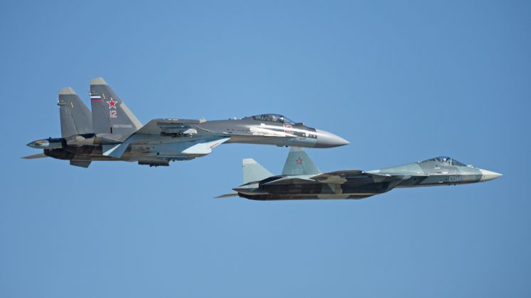 Su-57 Leads Su-35 in Formation