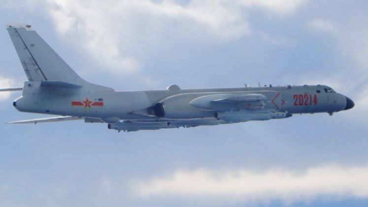 Chinese H-6K Bomber with YJ-12 Missiles Flies Near Taiwan
