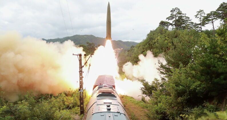 Launch of Missile Derived From KN-23 From Railway Launcher (KCNA)