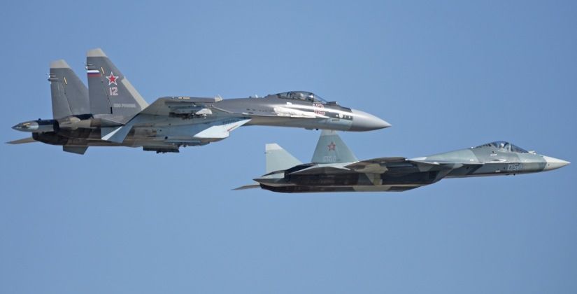 Su-57 Leads Su-35 in Formation