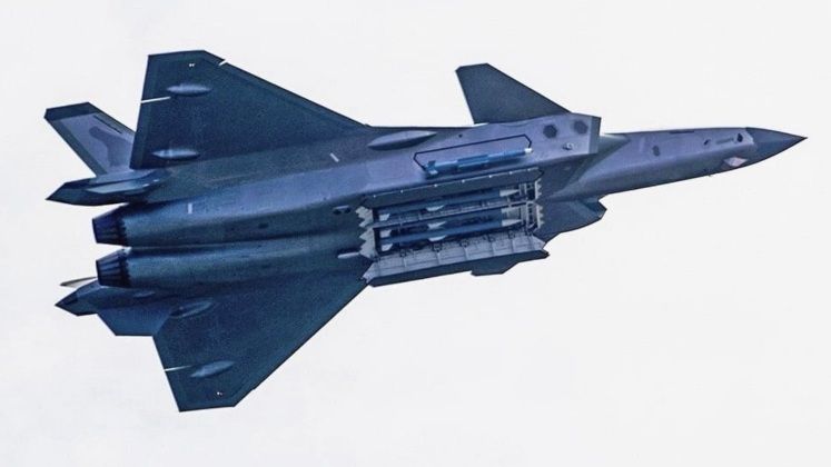 J-20 with PL-10 and PL-15 Air to Air Missiles in Weapons Bay