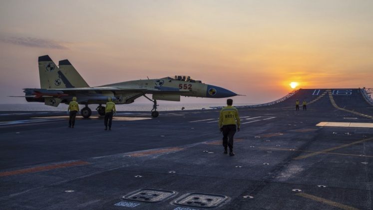 J-15 Fighter on Deck of Chinese Carrier Liaoning